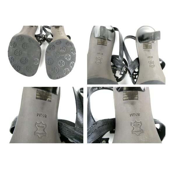 Tory Burch Black Leather Sandals Heels Size 8.5M - Picture 11 of 13